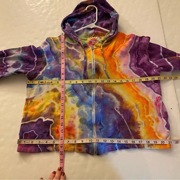 Handmade Geode Tie Dye Thermal Hoodie Womens Size Large Full Zip Colorful Pocket - Picture 10 of 12